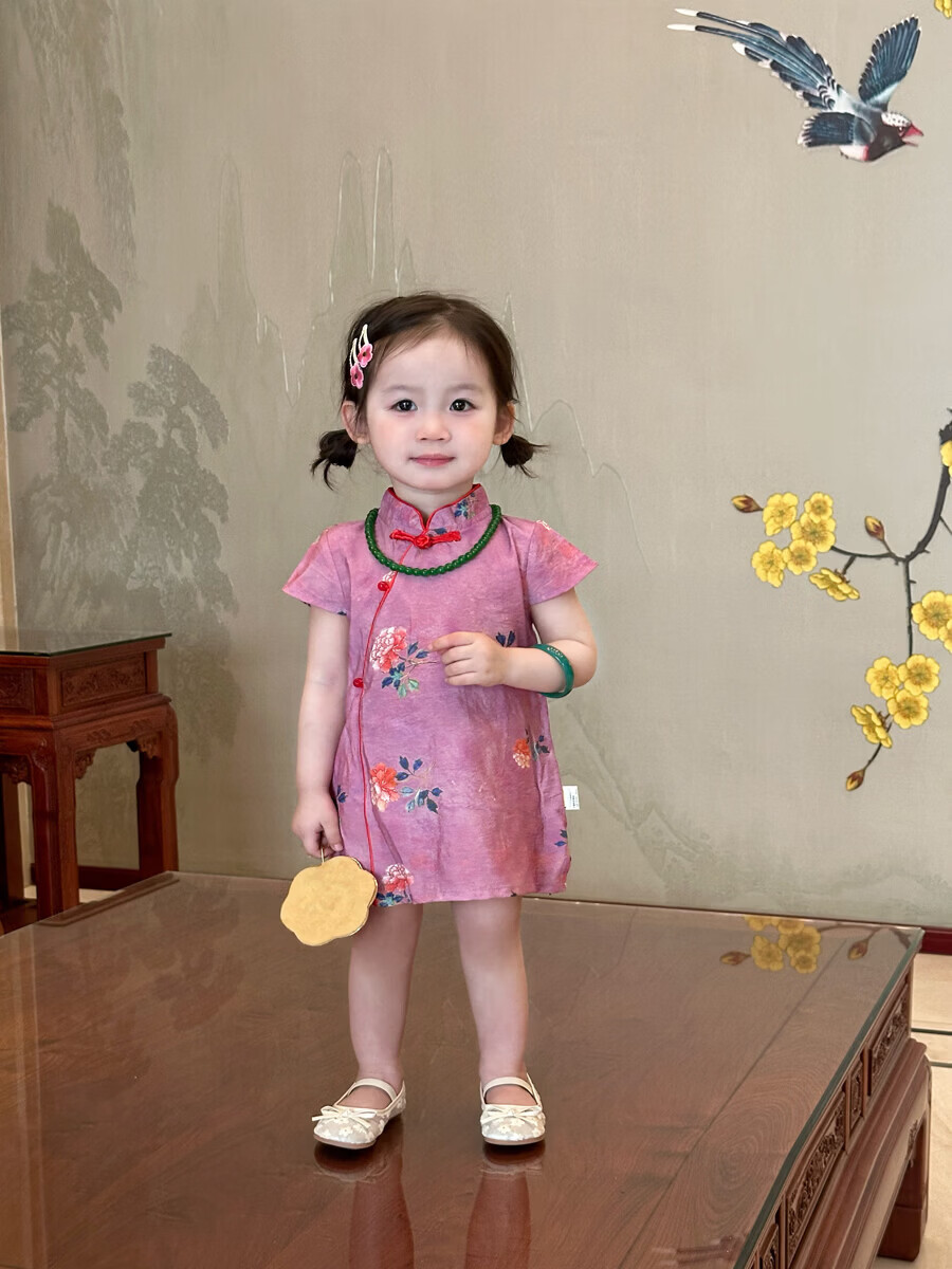 FADOBABY Girls' Qipao Dress 2026 New Summer Children's New Chinese Style Jacquard Retro Dress Baby Hanfu Skirt 14